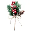 Декоративные цветы, 1 шт., искусственные ветки красных ягод, рождественские пики, спрей, сосновые шишки, стебель Холли, ремесло, рождественские украшения Navidad