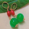 Dangle Earrings Fashion Natural Green Pumpkin Jade Beads Red Coral Gold Lucky Wedding Diy Jewelry VALENTINE'S DAY Beautiful Party