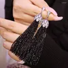 Dangle Earrings High Quality Tassel Silver Bud Glittering Stone Long Bead Colorful Bohemian Handmade Seed Beads Earring