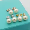 Utan Box Top Quality Classic Style Luxury Brand Single Pearl Studs Luxury Brass Earrings Logo Printed Wedding Party Gifts Wholesale