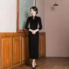 エスニック服プラスサイズ4xl 5xl 6xl長いQipao伝統的な中国スタイルの女性ドレスCheongsamエレガントベルベットベスティドスイブニングパーティー