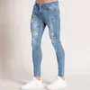Pantalon pour hommes coupe ajustée trou rupture Denim mode Streetwear couleur unie jean délavé grande taille décontracté polyvalent pantalon
