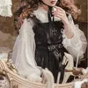 Blusas femininas Doce Victorian Lolita Estilo Mulheres Chic Pearl Lace Tiered Stand Collar Camisas Menina Branca Manga Longa Chiffon Inside Tops
