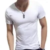 Męskie garnitury A3359 Modna fitness V Neck Surk T-shirt Summer Casual Gym Topy Kolor plus rozmiar Slim Polyester T-shirts