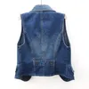 Damenwesten Herbst Koreanische Vintage Blau Anzug Kragen Denim Weste Frauen Weste Dünne Kurze Cowboy Ärmellose Jacke Lässige Jeans Weiblich