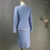 Robes de travail printemps automne OL costumes mode femmes haute qualité perles perles bleu Tweed manteau jupes deux pièces ensemble C798