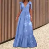 Casual Kleider Sommer Sexy Tiefem V-ausschnitt Einfarbig Kleid Prom Ärmellose Rüschen Patchwork Fliege Böhmischen Lange Hochzeit