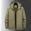 Herrjackor Autumn Fashion Men jacka huva utomhus vandring hatt avtagbar vindbrytare fleece fodrad varma vattentäta mensrockar