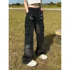 American Street Retro Washed Heavy Industry Multi-pocket Jeans Women Loose Dancing Wide-leg Mopping Overalls Trousers Tide