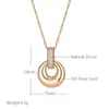 Pendant Necklaces Kinel Fashion Glossy Geometry Round Necklace For Women Full Natural Zircon With 585 Rose Gold Color Daily Fine Jewelry