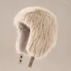 Berets Women Ski Thickened Windproof Ear Protection Faux Fur Bomber Hat Trapper Cap Earflap Plush Outdoor Winter