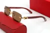 Carti lunettes de soleil Carré en forme de C Lunettes de soleil décoratives Hommes Femmes Pêche Métal Marron Bleu Jaune Lentilles Jambes en bois Sans cadre Marque Optique F