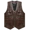 Heren Vesten Mannen Faux Pu Lederen Jassen Heren Streetwear 2023 Mode Rits Vest Jassen Mouwloos Casual Zak Ontwerp Jas C55