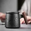 Beautiful Tea Mugs Ceramic Vintage Tea Coffee Cup Beer Large Mug with Infuser Lid Wooden Handle Tableware Personalized Gifts 231228