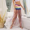 Maillots de bain pour femmes Vêtements pour femmes Vêtements de loisirs d'été Couvertures de vacances Jupe de crème solaire colorée tissée à la main avec gland décoré style Boho