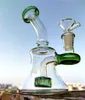 Бонги с зелеными стаканами Recycler Dab Rig Насадка для душа Perc Glass Water Bong Курение кальяна 14 мм Соединение с чашей Стеклянный бонг Дешевые стеклянные водные бонги