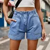 Damenjeans, europäischer und amerikanischer Retro-Stil, elastischer Bund, gewaschen, lässige Denim-Shorts, große Größe, japanischer Stil