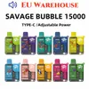 Entrepôt EU Savage Vape Bubble Puff 15000 mod de vape jetable 28 ml saveur de jus bobine de maille verrouillage enfant affichage intelligent intégré réglable vs Randm Mrvi Razz Bar Bang 12k