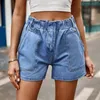 Damenjeans, europäischer und amerikanischer Retro-Stil, elastischer Bund, gewaschen, lässige Denim-Shorts, große Größe, japanischer Stil