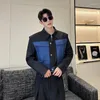 Herrjackor noymei Autumn Short Jacket Denmim Patchwork Silhouette Fashion Korean 2024 Kontrast Color Casual Lapel Man Coat WA2255