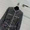 24 FW Women Coats Jacket Embroidered Cotton Tweed Blouson With Crystal Letter Buttons Vintage Designer Coat Girls Milan Runway Designer Tops Outwear Blazer Dresses