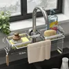 Kitchen Space Aluminum Sink Drain Rack Sponge Storage Faucet Holder Soap Drainer Shelf Basket Organizer Accessories 231228