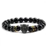 Strand Bracelet Men Black Lava Healing Balance Beads Reiki Buddha Prayer Natural Stone Yoga For Women Leopard Head
