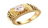 Vergulde Men039s Roestvrij Staal Solitaire CZ Trouwring Geribbelde Horloge Riem Patroon Band Pinky Ring US Size7113524566