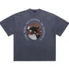 Lawfoo New Style-Chic Brand American Men's Clothes High Street Wash Old Oil Painting Printed半袖Tシャツ肩幅