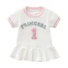 Mädchen Kleider 2023 Sommer Kinder Mädchen Kleidung Baseball Kleid Baumwolle Buchstaben Kurzen ärmeln Revers Baby Ausländische Prinzessin 1-4 jahre