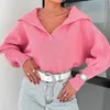 Women's Sweaters Winter Female Casual Jumper Sexy Solid Deep V-Neck Ribbed Knit Sweater Women Fashion Lapel Collar Long Sleeve Pullover Tops