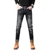 Мужские джинсы дизайнерские красивые черные поцарапанные мужские весенне-осенние модные брендовые облегающие эластичные прямые длинные брюки на небольшую ногу VTN4