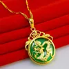 Dragon Pattern Jade Pendant Chain 18k Yellow Gold Filled Women Circle Pendant Necklace Gift With Box250k