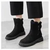 Bottes de neige chaudes noires pour femmes, bottes courtes à talons en peluche avec fermeture éclair, confortables et décontractées, à plateforme, mode hiver