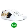 Luxury Mens Designer Shoes Classic Ace Leather Sneakers Bee broderad loafer Snake Flower Pearls Spikes Spiked Loved Hearts White Band Womens Casual Trainers