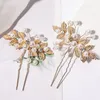 Hårtillbehör Retro Flower Leaf Clips Pearl Crystal U-Shaped Ancient Style Wedding Performance Small Hairpin Bridal Headwear