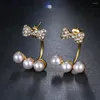 أقراط مسمار Emmaya Fashion تصميم فريد من نوعه Bowknot Crystal 3 Pearls Gold Color for Woman Christmas Gift Party