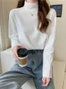 Magliette da donna Autunno Inverno Mezza dolcevita T-shirt a maniche lunghe Donna Tinta unita Pullover caldo Top Tutto abbinato Semplice fondo