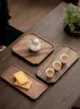 صواني الشاي مستطيل الطبيعية الملمس يقدم طبق طاولة صينية خشبية وجبات خفيفة مربعة طبق تخزين الطعام
