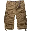 Herrshorts Nieuwe Losse Grote Maat Cargo Katoenen Heren Tactische Casual Effen Kleur Patchwork Militaire Wit Knielengt