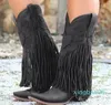 Voor Dames Platform Fringe Kwastje MidCalf Lange Knie Winter Western Laarzen Cowboy Schoenen Botas Mujer