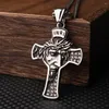 Pendentif Colliers Mode Vintage En Acier Inoxydable Jésus Croix Collier Hommes Garçons Visage Chaîne Amulette Bijoux En Gros