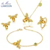 Pulseiras Lamoon Bee Sterling Sier Conjuntos de joias para mulheres 1ct anéis citrinos naturais pulseira colar brincos conjunto para mulheres V0275
