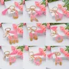 Keychains Cute Pink Rose Letter Keychain Tassel Pendant 26 Initials Key Ring For Girl Handbags Car Bag Ornament Keyring Birthday Gif