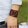 Bracciale largo rivetto polsino in pelle multistrato pulsante avvolgente braccialetto regolabile polsino per uomo donna gioielli moda consegna goccia nera Br Dhss8