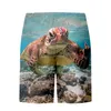 Shorts masculinos tartaruga impressão homens verão praia calças curtas havaí natação rendas até calças elásticas troncos de natação masculino