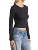 Magliette da donna Top a maniche lunghe a costine per donna Top corto aderente basic slim casual Y2K Ragazza teenager che esce