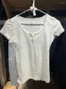 Damen-T-Shirts, weiße Knöpfe, gerippt, schmales Hemd für Frauen, Sommer, Rundhalsausschnitt, lässig, Basic-T-Shirts, Kleidung, Femme, Vintage, solides Baumwoll-Crop-Top