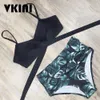 Set badkläder kvinnor hög midja baddräkt Push Up Bikini 2022 Kvinna Sexig Leopard Cross Bandage Bathing Suit Female Bikini Set Plus Size