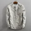 Mäns casual skjortor kvalitet mens linne bomullsdragare solid ärmskjorta män social affär mandarin krage klänning TS-472